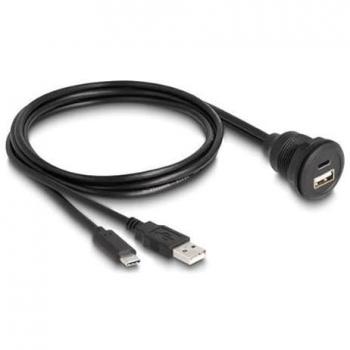 Cable USB 2.0 Delock 1 m, macho Tipo-A y Tipo-C a hembra Tipo-A y Tipo-C, integrado, negro