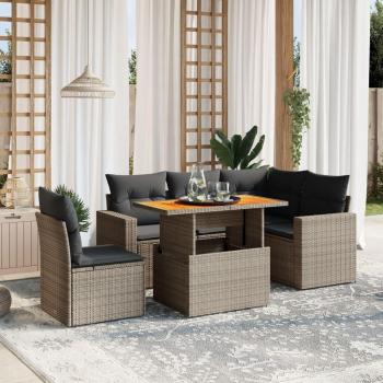 6-Piece Grey Poly Rattan Garden Sofa Set with Cushions
