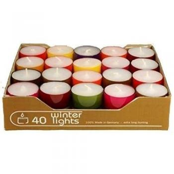 Nordlicht Kerzen Winter lights - Juegos de 40 velas, tiempo de consuma 8 horas, varios colores