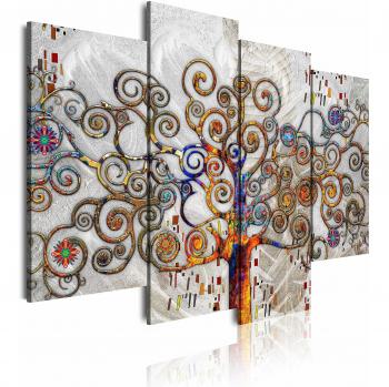 DekoArte 479 - Cuadros Modernos Impresión de Imagen Artística Digitalizada | Lienzo Decorativo para Salón o Dormitorio | Estilo Abstractos Árbol de la Vida de Gustav Klimt Plata | 4 Piezas 120x90cm