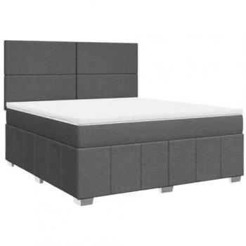 Cama box spring con colchón de muelles en tela gris oscuro 180x200 cm