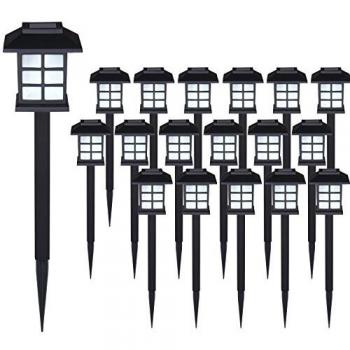 Set de 18 luces solares LED para jardín con sensor crepuscular, antorchas farolitos y estaca, color negro