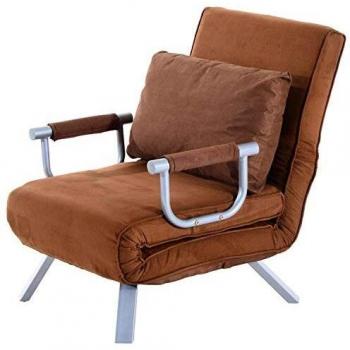 Sillón sofá-cama convertible 1 plaza desenfundable de gamuza marrón con gran comodidad y brazos metálicos