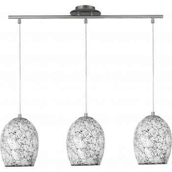 Lámpara colgante Crackle Glass de metal cromado y mosaico blanco, con 3 bombillas, longitud de 147 cm