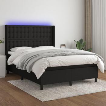 Cama box spring colchón y luces LED tela negro 140x200 cm Vidaxl