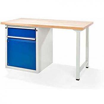 Banco de trabajo modular Eurokraft ANKE con 1 cajón y 1 puerta, ancho 1500 mm, madera de haya maciza