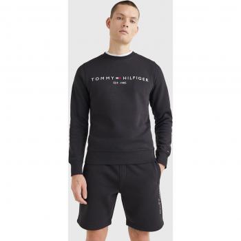 Tommy Hilfiger Men's Round Neck Logo Sweatshirt - Recycled Cotton and Polyester, Black, Regular Fit, Size 2XL