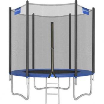 Cama Elástica Infantil de 183 cm con Red de Seguridad, Escalera y Barras Acolchadas, Marco de Acero, Color Verde Oscuro/Rosado/Azul