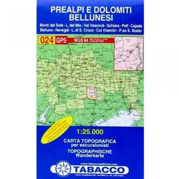 Mapa Excursionista y Topográfico Prealpi e Dolomiti Bellunesi 1:25.000 - Tabacco 024