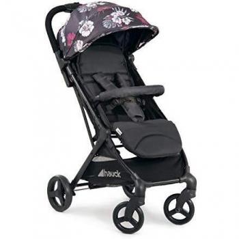 Hauck Sunny súper ligera y compacta para transporte urbano y peso hasta 25 kg con respaldo reclinable, mecanismo de plegado automático, muy pequeño, cesta grande, negro, Wild Blooms black
