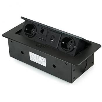 Multiconector Atom 26, tipo escritorio, dimensiones 225x111mm, 2 enchufes tipo Schuko, 1 USB tipo A, 1 USB tipo C, 1 RJ45, 1 HDMI, materiales Zamak