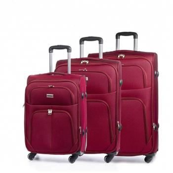Juego de 3 maletas Trolley extensibles de tela semirrígidas con cerradura numérica y 4 ruedas giratorias 360°, dimensiones: 45x29x75 cm