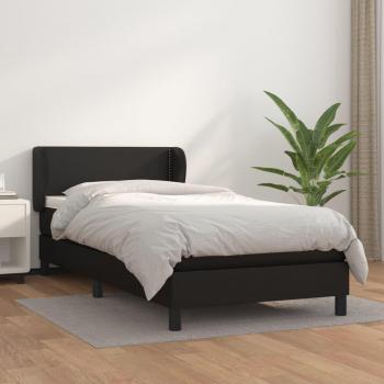 Cama box spring blanda con colchón negro 80x200 cm en cuero sintético
