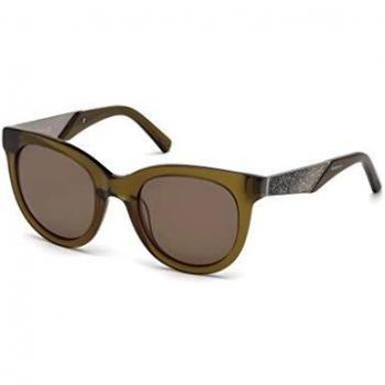 Swarovski Oval Green-Silver Sunglasses with Brown Lenses - Women's Metal Sunglasses - Violet - One Size