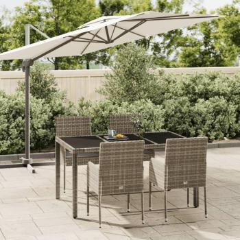 5-Piece Grey Poly Rattan Garden Dining Set with Cushions