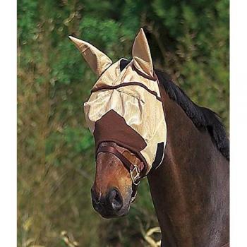 Máscara Antimoscas Beige para Caballos Equithème con Ribete Marrón, Talla Única