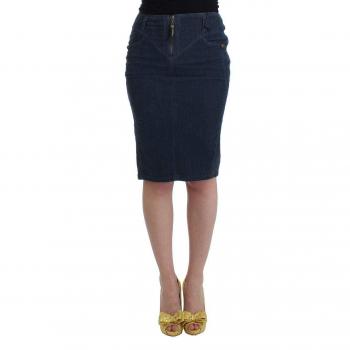 Roberto Cavalli Women's Blue Corduroy Pencil Skirt - Size L (IT46|XL)