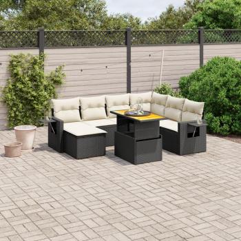 8-Piece Black Poly Rattan Garden Sofa Set with Cushions