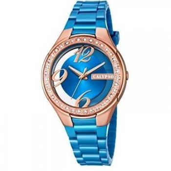 Reloj Analógico Calypso Esfera Rosa Correa Azul para Dama K5679/B