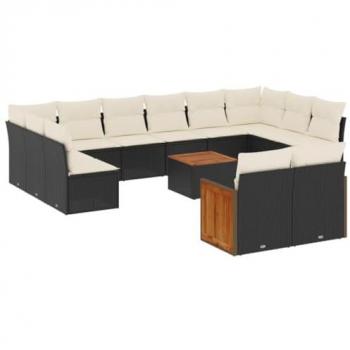 13-Piece Black Poly Rattan Garden Sofa Set with Cushions