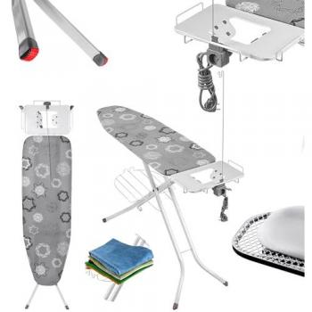 Tabla de Planchar Plegable Kadax 120x38cm con Enchufe, Funda de Algodón y Altura Regulable en Gris
