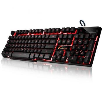 Moobom DB-A8 Teclado de juego de sensación mecánica, 3 colores retroiluminada LED USB teclado de juegos con cable negro