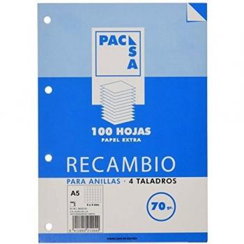 Pacsa 21201/21204 - Recambio 70 g, A5, 4 anillas cuadriculadas