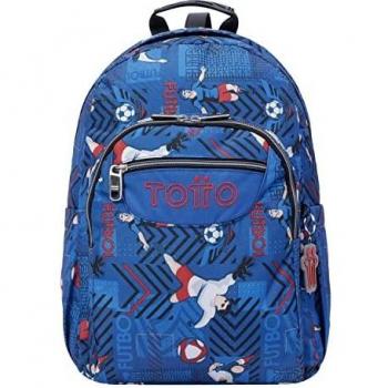 TOTTO Mochila escolar adaptable a carro azul y futbolistas - Acuareles