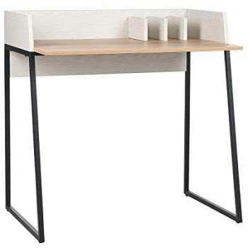 Escritorio Home Office Madera Clara y Blanco MDF 90 x 60 cm con Organizador y Agujero para Cable Anah