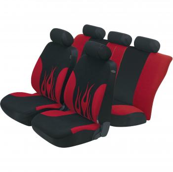 Walser 14011 Juego completo de tapicería Flame, rojo/negro, apto para airbags laterales, con certificado de inspección técnica TÜV y homologación ABE