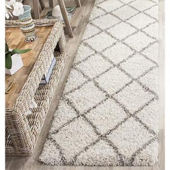 Hudson Shag Ivory/Grey Geometric Plush Runner Rug 2'3 x 8' (62 x 240 cm)