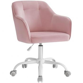 Silla de Estudio Giratoria Rosa Jalea, Altura Ajustable, Carga 120 kg, Estructura de Acero y Tejido de Lino