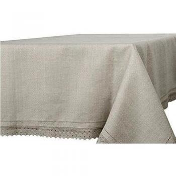 De la manera de lino: color gris con estampado de flores de encaje con mantel de lino puro, gris, 180cm x 300cm- 71 x 118