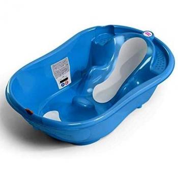 OKBABY N38088406X Onda Evolution - Cómoda Bañera Antideslizante para el Baño del Bebé - para Bebés de 0 a 12 Meses, Azul