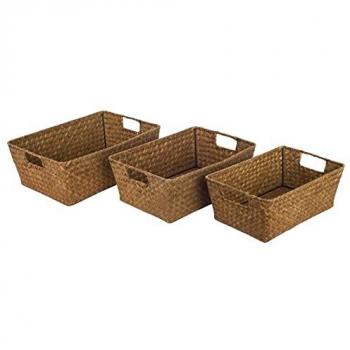 Cestas de Almacenaje Decorativas Marrón de Fibra Vegetal-Cuerda - 3 Unidades 13x26x36cm