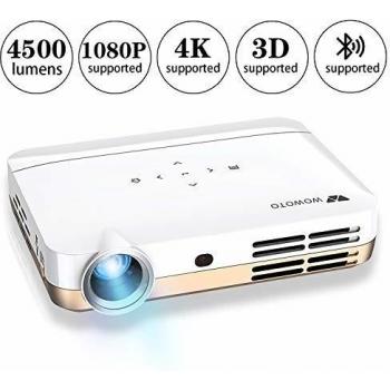 Proyector de Video WOWOTO H10 Android 6.0 Proyector Inteligente 3D DLP 4500 lúmenes Soporte 4K 1080P con 2GB RAM / 16GB ROM HDMI WiFi Bluetooth con Estuche portátil