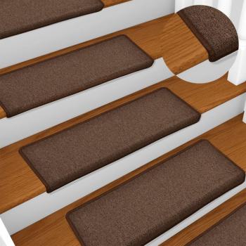 Alfombras de peldaños de escalera 15 uds marrón 65x21x4 cm