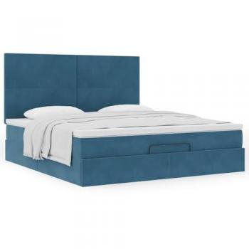 Cama Ottoman con Colchones Azul Oscuro 160x200 cm de Terciopelo