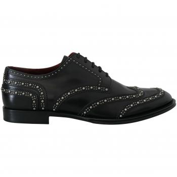 Black Leather Derby Dress Studded Shoes - EU40.5/US7.5, Dolce & Gabbana, Business Shoes, male, Black, Size: 7 1/2 US Black Studded Derby Dress Shoes