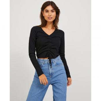 Camiseta rib cuello pico y manga larga de mujer Jack & Jones