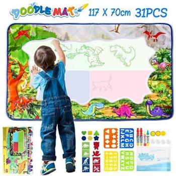 XDDIAS Agua Dibujo Pintura, Esteras de Agua Doodle con 4 Bolígrafos, 3 Sellos, Mágicos Juguete Educativo Mat para Niños