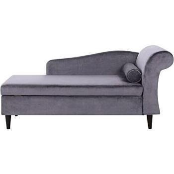 Chaise Longue de Terciopelo Gris con Almacenamiento Lado Derecho y Soporte