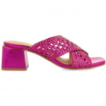 Gioseppo - Sandalia Destalonada Fucsia con Trenzados para Mujer, Tacón de Piel, Diseño Elegante