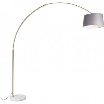 Lámpara de Arco XXL de Latón con Base de Mármol y Pantalla Gris 45cm