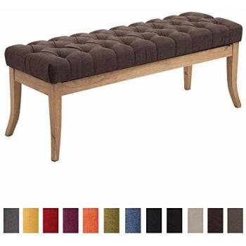 Banco Recibidor Ramses en Tela y Madera Clara Marrón 120 cm, Taburete Pie de Cama Ramses en Tela, Banqueta Altura de Asiento: 46 cm, Banco de Entrada con Base en Madera