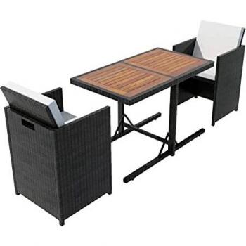 Black Poly Rattan 3 Piece Bistro Set with Cushions