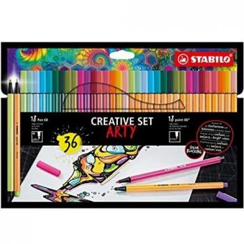 Set creativo STABILO ARTY - Set con 36 unidades, 18 colores de point 88 y 18 colores de Pen 68