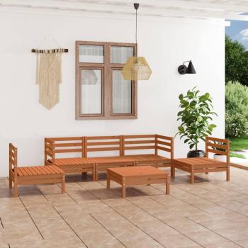 Juego de muebles de jardín 6 piezas madera maciza pino marrón miel
