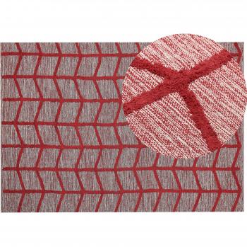 Alfombra de Algodón Rojo 160 x 230 cm Rectangular Tejida a Mano con Patrón Geométrico