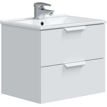 Mueble de Baño Suspendido Pequeño Estilo Contemporáneo Color Blanco Brillo 60 cm con Lavabo Cerámico